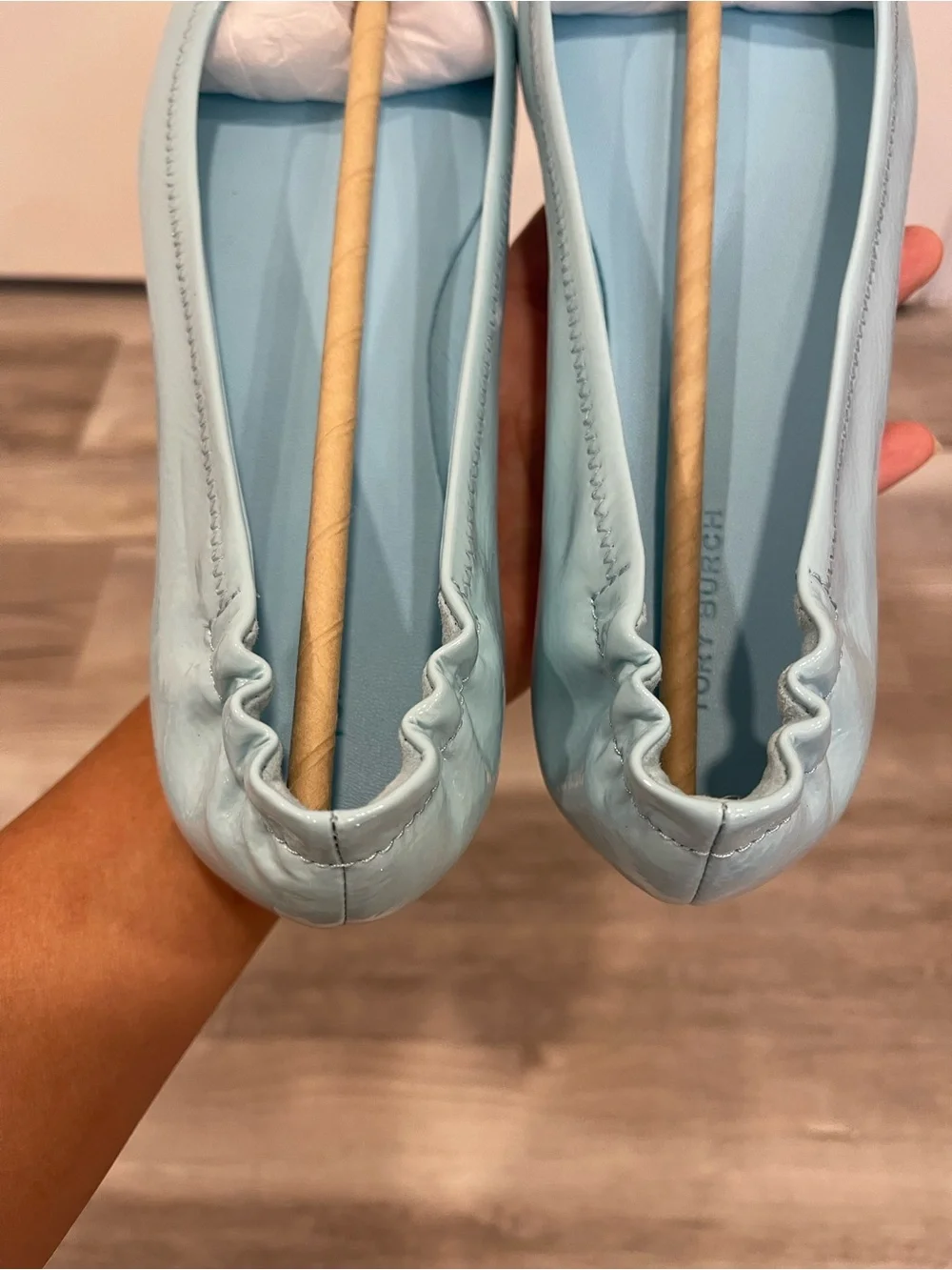 Tory Burch Minnie Travel Ballet Flats Size 7 Island Blue Patent Leather NIB